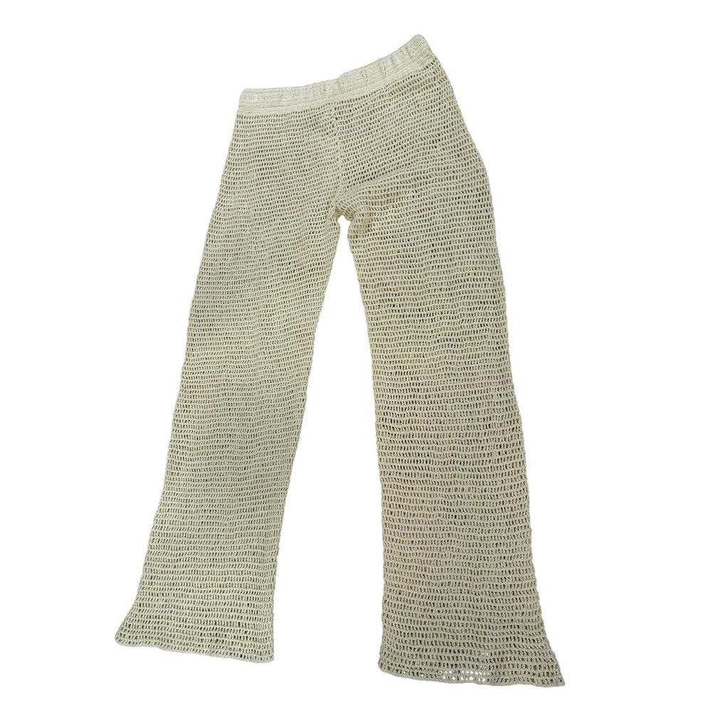 PQ Swim Crochet Cotton Beach Cover Up Pants Cream‎ Ivory Wide Leg Boho Womens ML